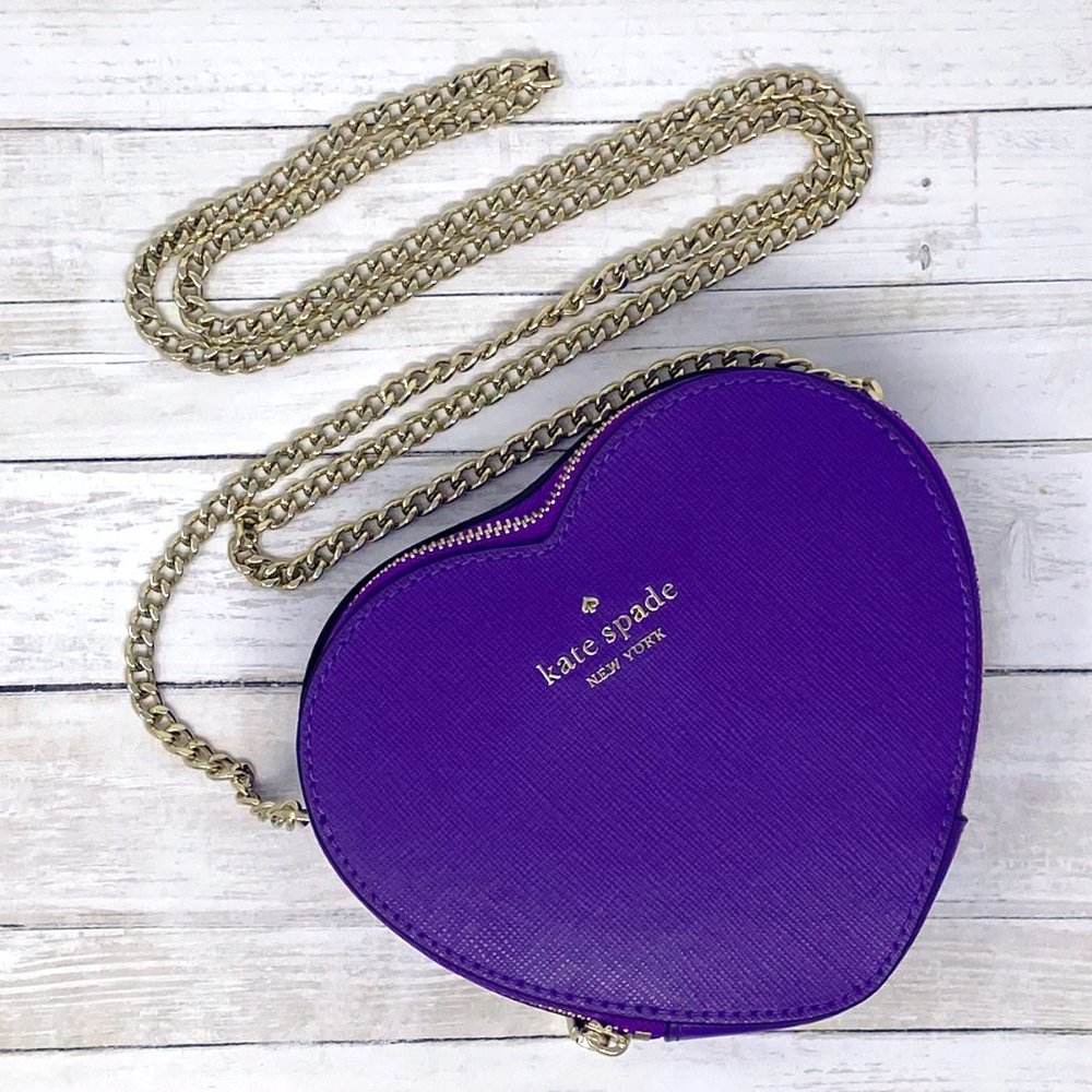 NEW Kate Spade Love Shack Mini Heart Leather Crossbody Bag in Purple